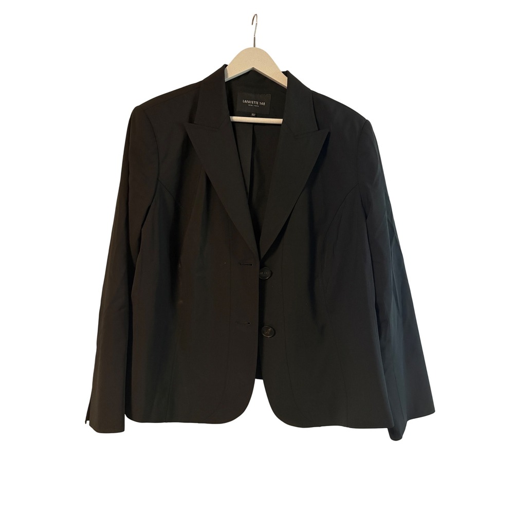 Lafayette 148 New York Black Virgin Wool Blend 2-Button Blazer Jacket 18W
